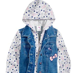 Hello Kitty Little Girls Denim Hooded Jacket Sz 6